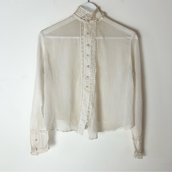 Antique Tops - Antique Lace White Lace Button-Up Blouse